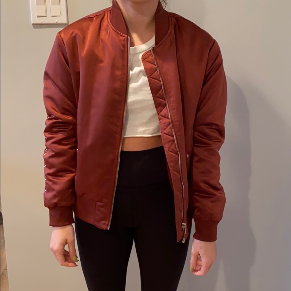 Satin Bomber with Lace Up Sleeve Detail